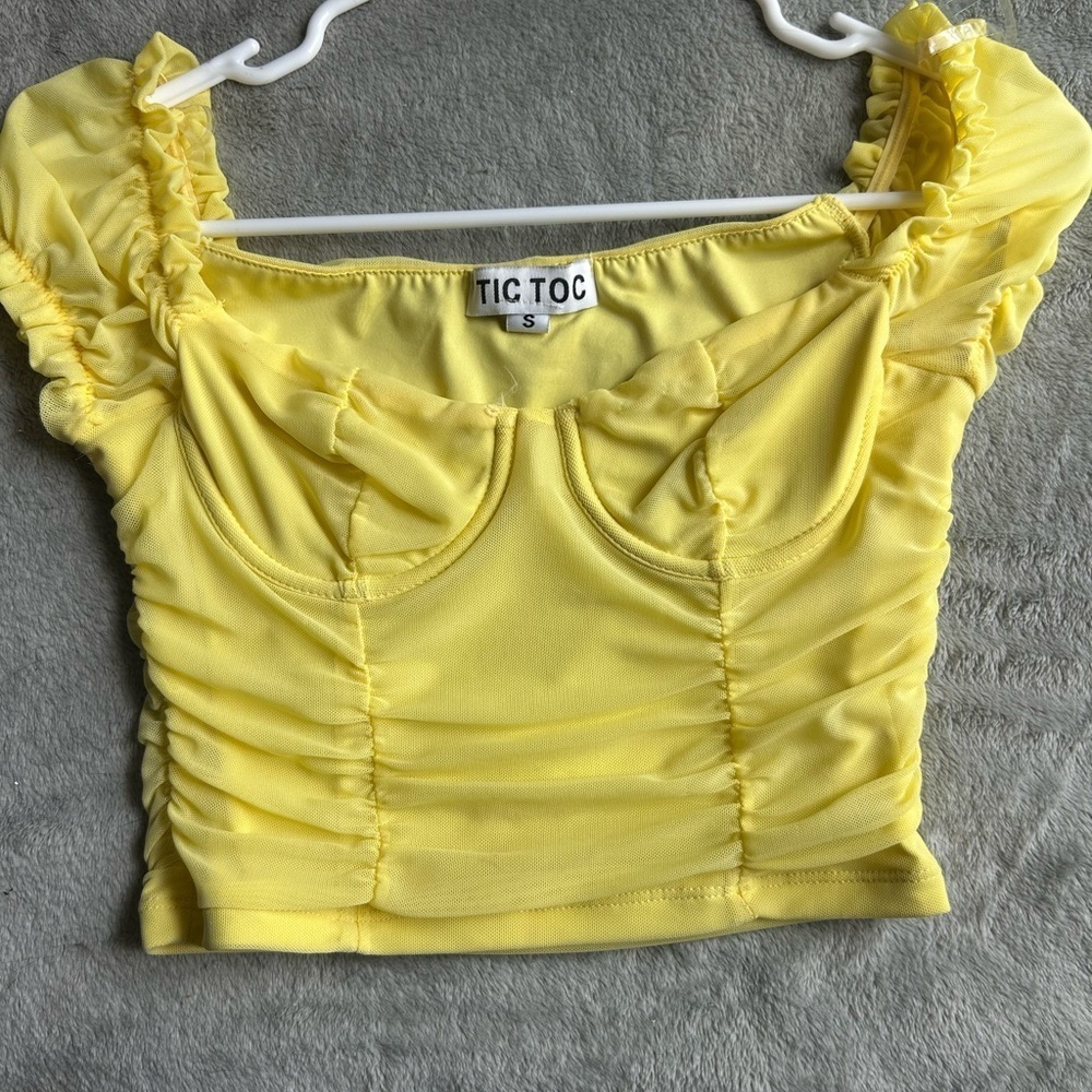 TIC TOC Yellow Ruched Women's Top Small
